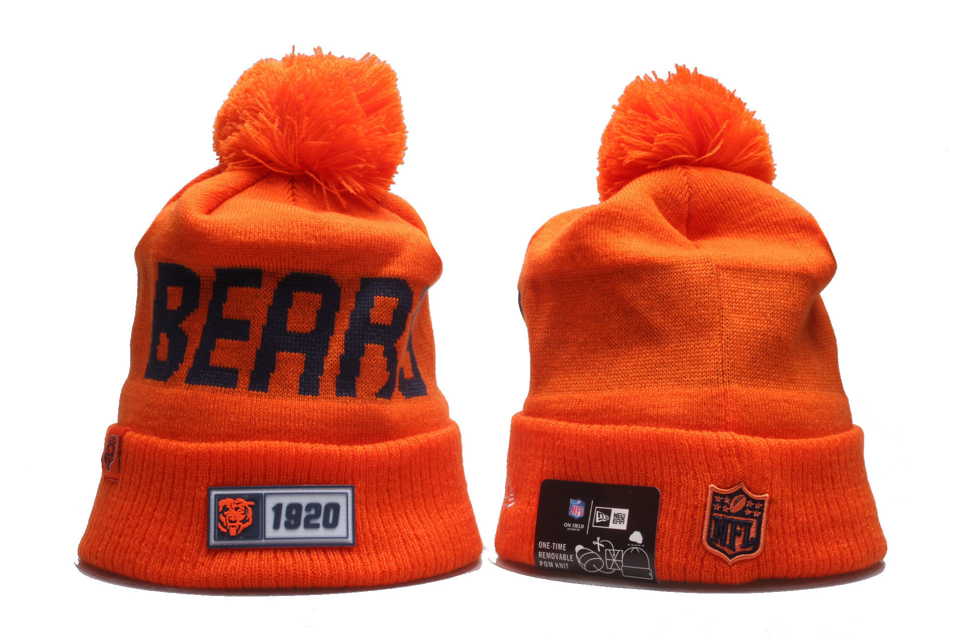 Bears Team Logo Orange 1920 Pom Knit Hat YD - Click Image to Close