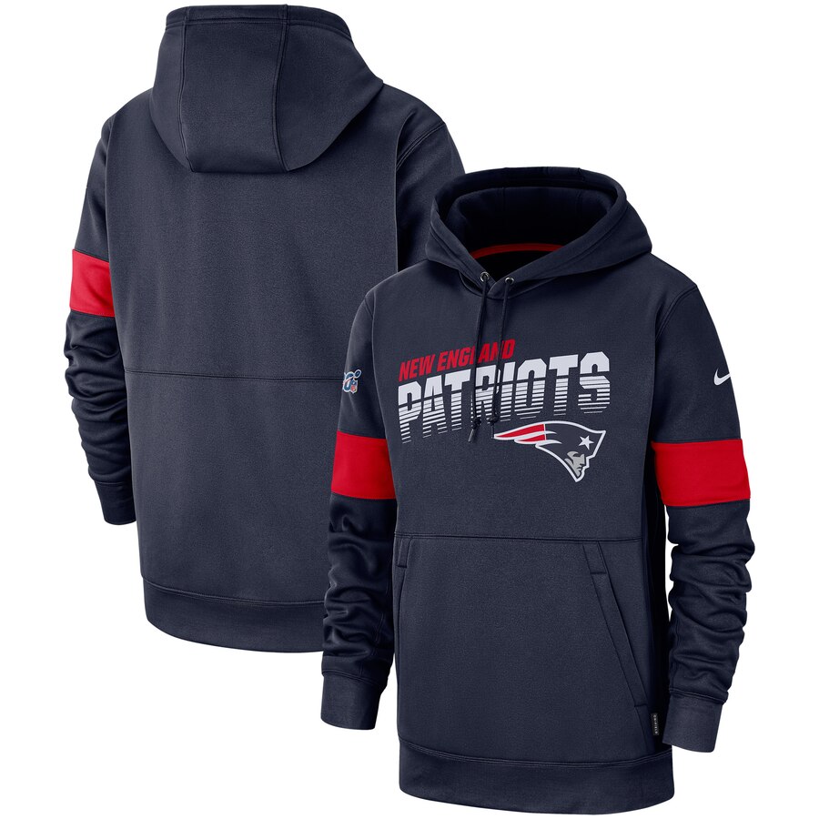 New England Patriots Nike Sideline Team Logo Performance Pullover Hoodie Navy - Click Image to Close