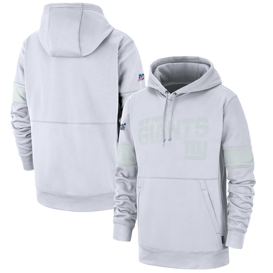 New York Giants Nike NFL 100 2019 Sideline Platinum Therma Pullover Hoodie White - Click Image to Close