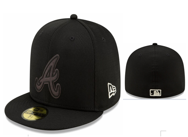 Braves Team Logo Black Fitted Hat LX - Click Image to Close
