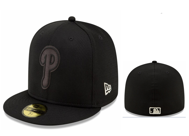Phillies Team Logo Black Fitted Hat LX - Click Image to Close