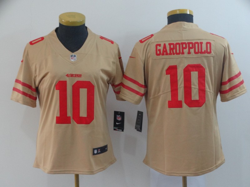 Nike 49ers 10 Jimmy Garoppolo Gold Women Inverted Legend Limited Jersey - Click Image to Close