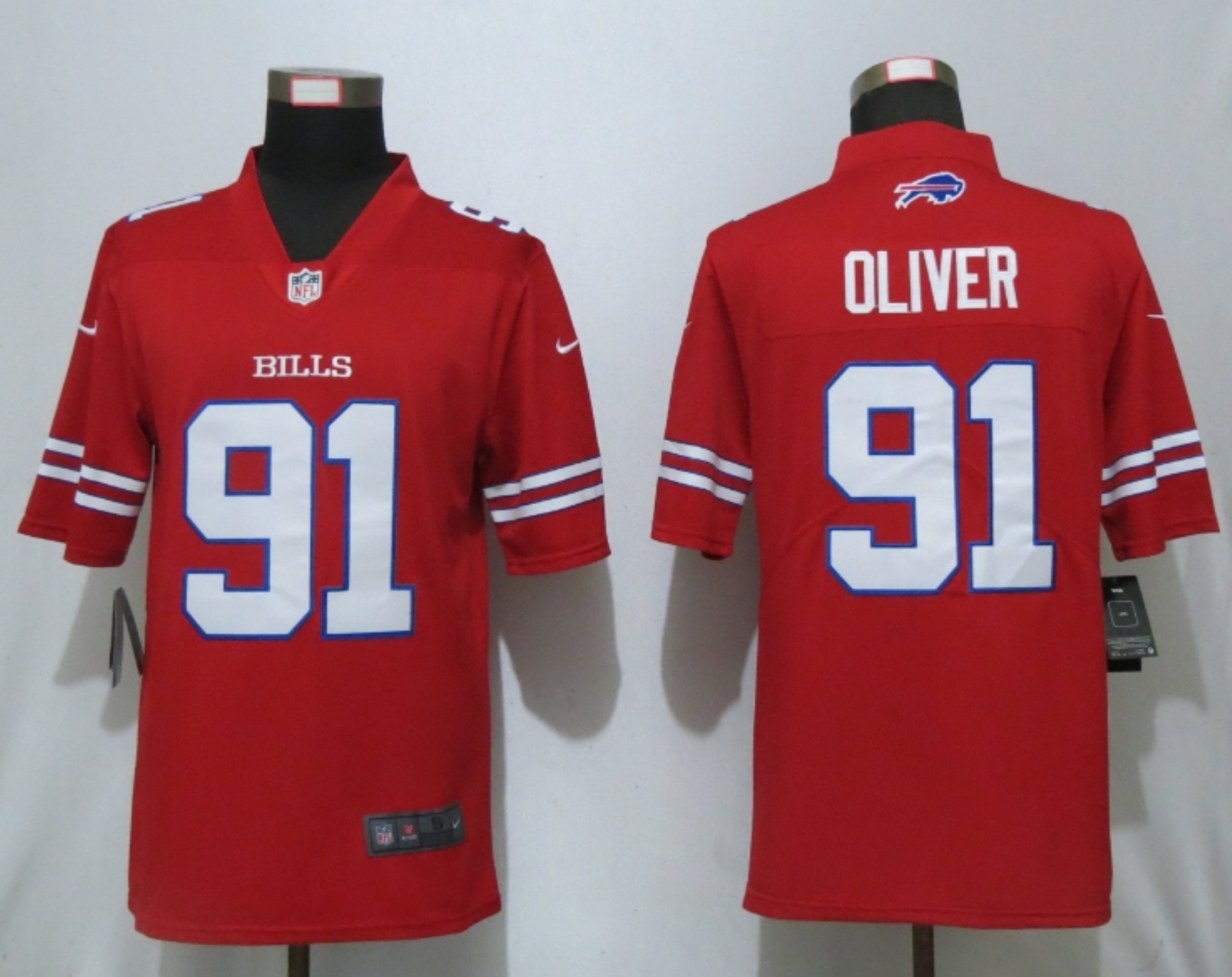 Nike Bills 91 Ed Oliver Red Color Rush Limited Jersey - Click Image to Close