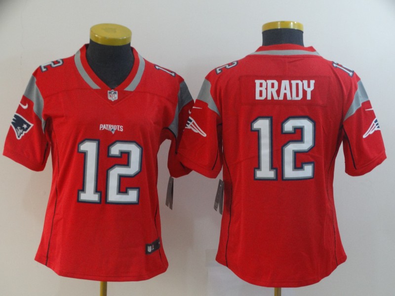 Nike Patriots 12 Tom Brady Red Women Inverted Legend Limited Jersey - Click Image to Close
