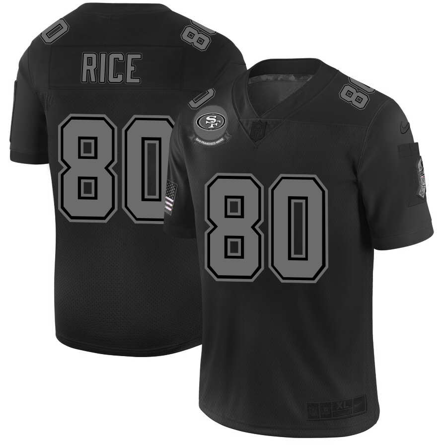 Nike 49ers 80 Jerry Rice 2019 Black Salute To Service Fashion Limited Jersey