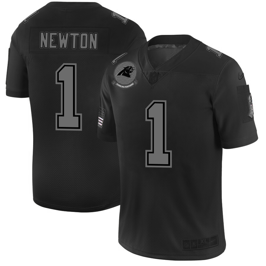 Nike Panthers 1 Cam Newton 2019 Black Salute To Service Fashion Limited Jersey