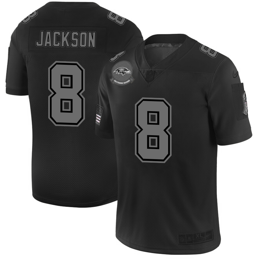 Nike Ravens 8 Lamar Jackson 2019 Black Salute To Service Fashion Limited Jersey