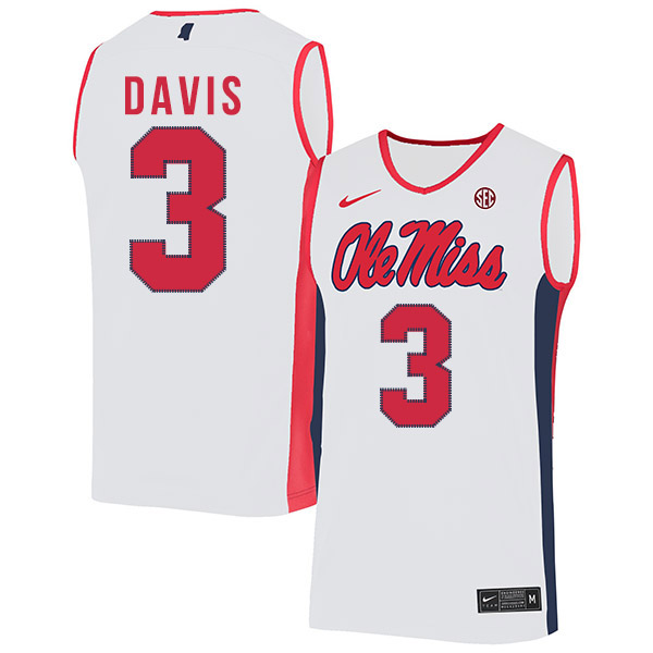 Ole Miss Rebels 3 Terence Davis White Nike Basketball College Jersey