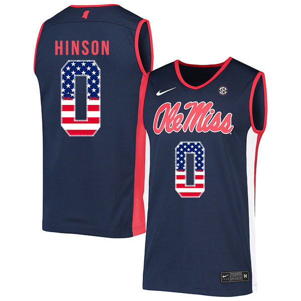 Ole Miss Rebels 0 Blake Hinson Navy USA Flag Nike Basketball College Jersey - Click Image to Close