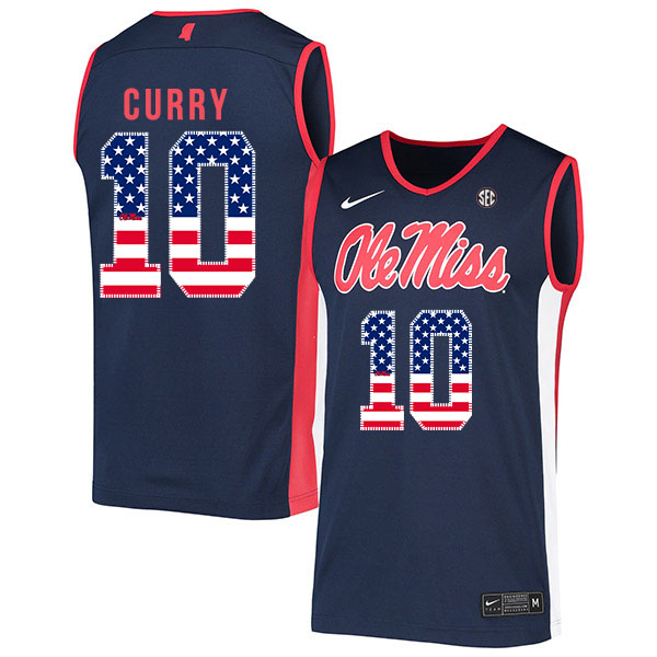 Ole Miss Rebels 10 Carlos Curry Navy USA Flag Nike Basketball College Jersey