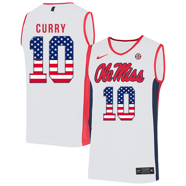 Ole Miss Rebels 10 Carlos Curry White USA Flag Nike Basketball College Jersey