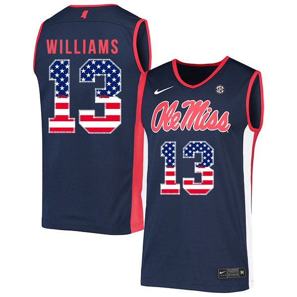 Ole Miss Rebels 13 Bryce Williams Navy USA Flag Nike Basketball College Jersey