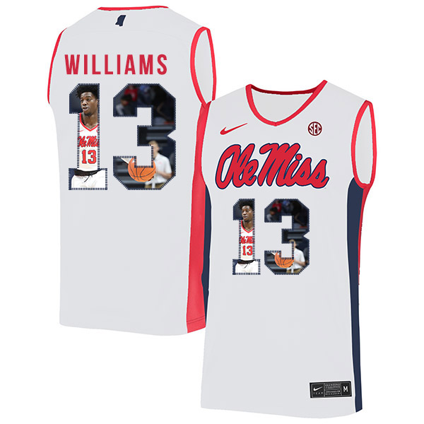 Ole Miss Rebels 13 Bryce Williams White Fashion Nike Basketball College Jersey