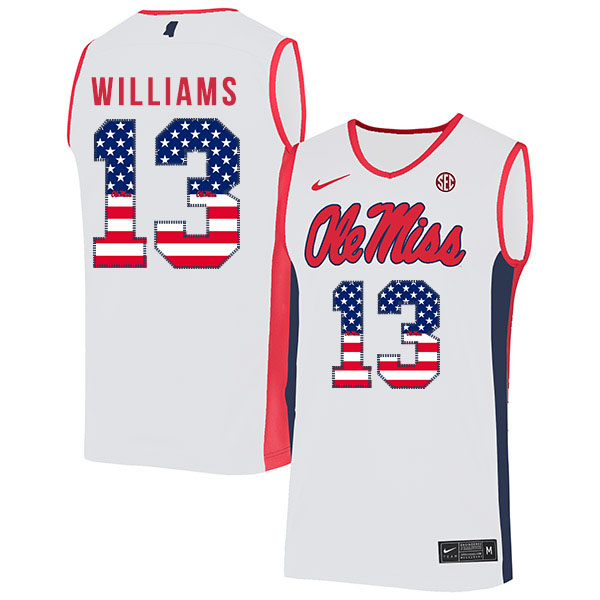 Ole Miss Rebels 13 Bryce Williams White USA Flag Nike Basketball College Jersey