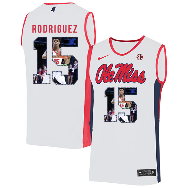 Ole Miss Rebels 15 Luis Rodriguez White Fashion Nike Basketball College Jersey
