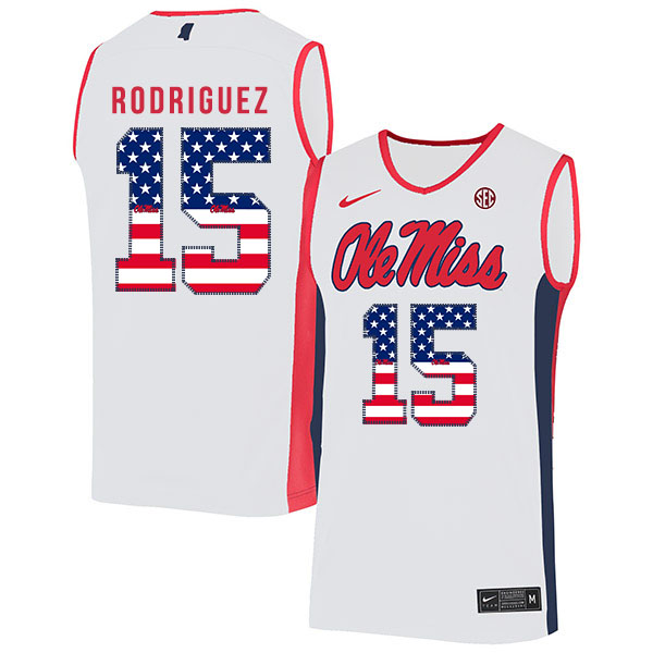 Ole Miss Rebels 15 Luis Rodriguez White USA Flag Nike Basketball College Jersey