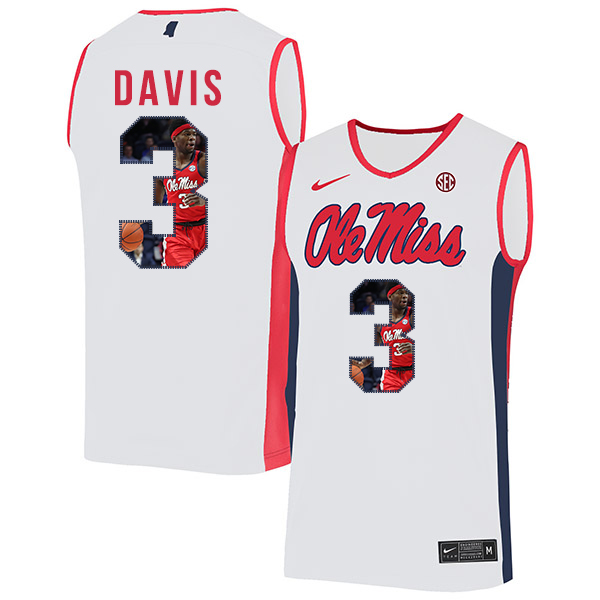 Ole Miss Rebels 3 Terence Davis White Fashion Nike Basketball College Jersey