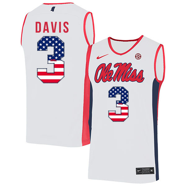 Ole Miss Rebels 3 Terence Davis White USA Flag Nike Basketball College Jersey