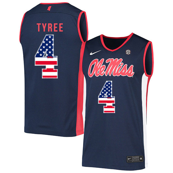 Ole Miss Rebels 4 Breein Tyree Navy USA Flag Nike Basketball College Jersey