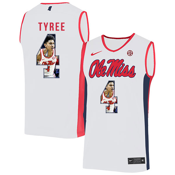 Ole Miss Rebels 4 Breein Tyree White Fashion Nike Basketball College Jersey