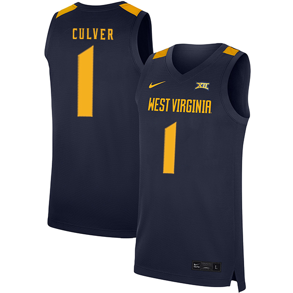 West Virginia Mountaineers 1 Derek Culver Navy Nike Basketball College Jersey