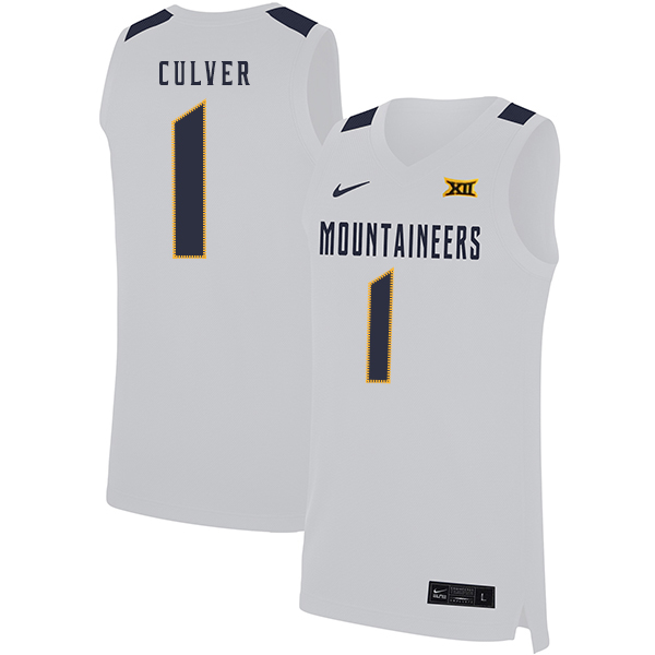 West Virginia Mountaineers 1 Derek Culver White Nike Basketball College Jersey
