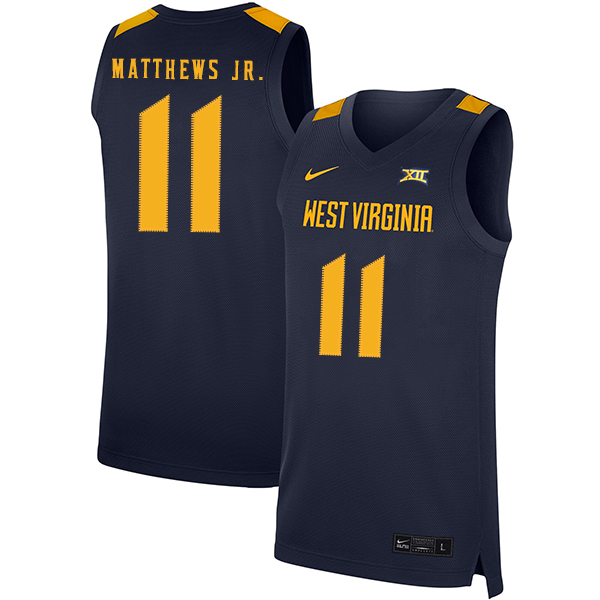 West Virginia Mountaineers 11 Emmitt Matthews Jr. Navy Nike Basketball College Jersey.jpeg