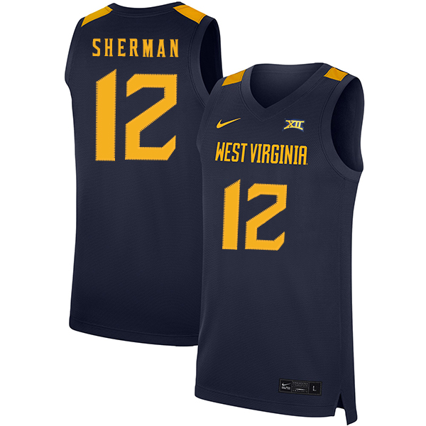 West Virginia Mountaineers 12 Taz Sherman Navy Nike Basketball College Jersey