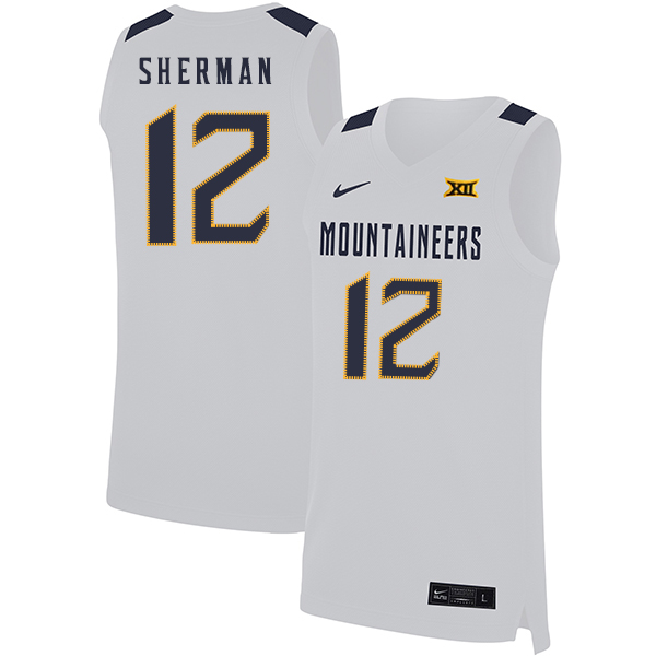 West Virginia Mountaineers 12 Taz Sherman White Nike Basketball College Jersey