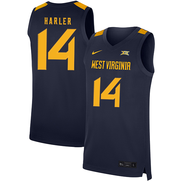 West Virginia Mountaineers 14 Chase Harler Navy Nike Basketball College Jersey