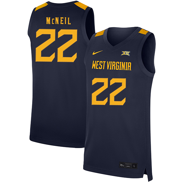 West Virginia Mountaineers 22 Sean McNeil Navy Nike Basketball College Jersey