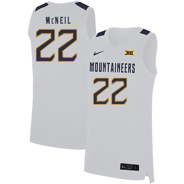 West Virginia Mountaineers 22 Sean McNeil White Nike Basketball College Jersey