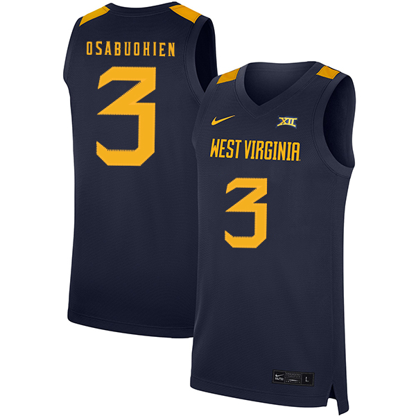 West Virginia Mountaineers 3 Gabe Osabuohien Navy Nike Basketball College Jersey