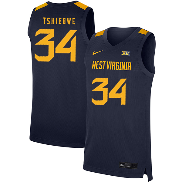 West Virginia Mountaineers 34 Oscar Tshiebwe Navy Nike Basketball College Jersey