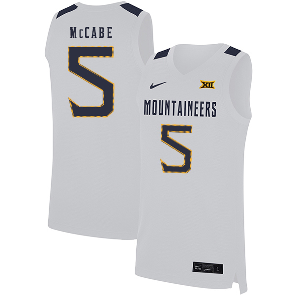 West Virginia Mountaineers 5 Jordan McCabe White Nike Basketball College Jersey