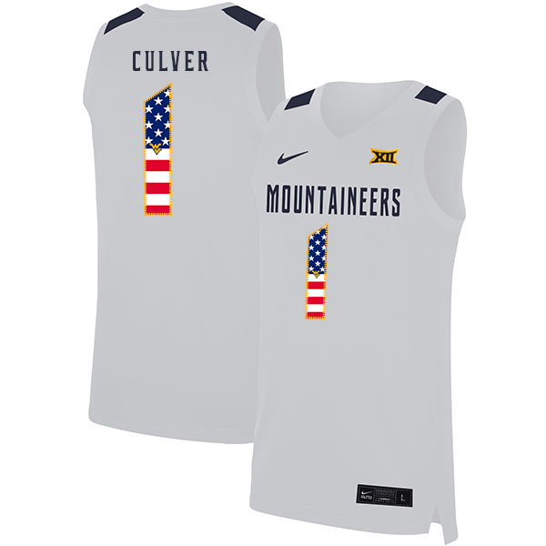 West Virginia Mountaineers 1 Derek Culver White USA Flag Nike Basketball College Jersey