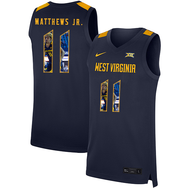 West Virginia Mountaineers 11 Emmitt Matthews Jr. Navy Fashion Nike Basketball College Jersey.jpeg