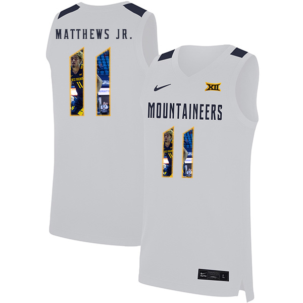 West Virginia Mountaineers 11 Emmitt Matthews Jr. White Fashion Nike Basketball College Jersey.jpeg