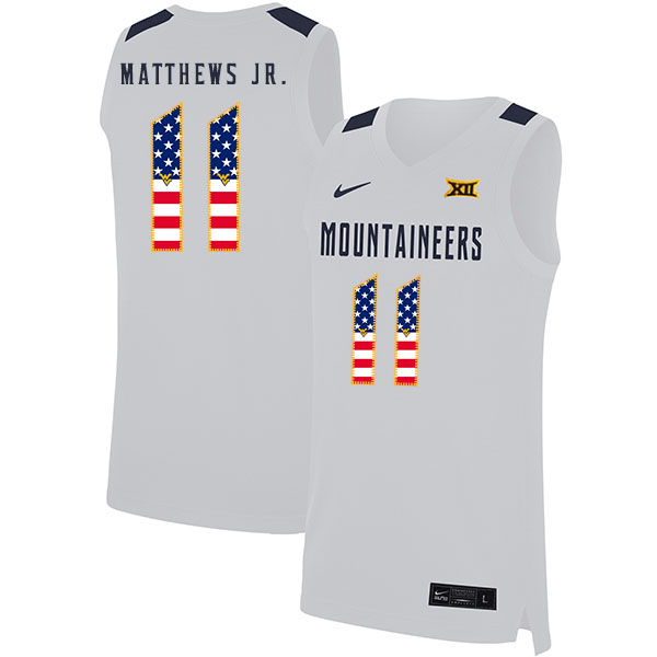 West Virginia Mountaineers 11 Emmitt Matthews Jr. White USA Flag Nike Basketball College Jersey.jpeg