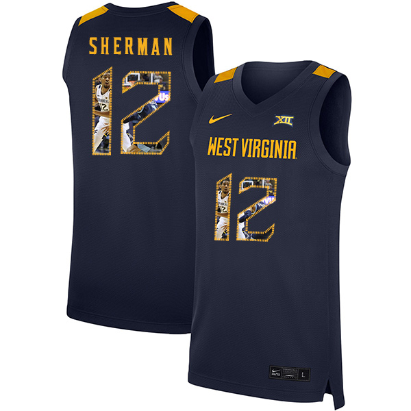 West Virginia Mountaineers 12 Taz Sherman Navy Fashion Nike Basketball College Jersey