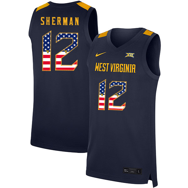 West Virginia Mountaineers 12 Taz Sherman Navy USA Flag Nike Basketball College Jersey