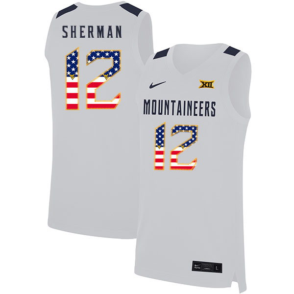 West Virginia Mountaineers 12 Taz Sherman White USA Flag Nike Basketball College Jersey