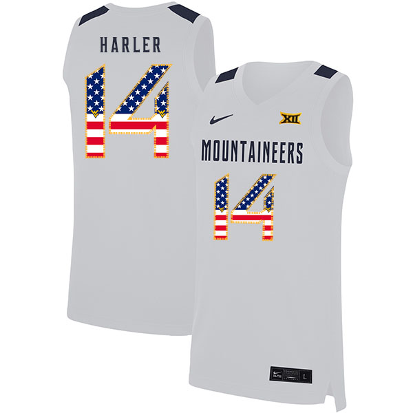 West Virginia Mountaineers 14 Chase Harler White USA Flag Nike Basketball College Jersey