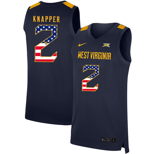 West Virginia Mountaineers 2 Brandon Knapper Navy USA Flag Nike Basketball College Jersey