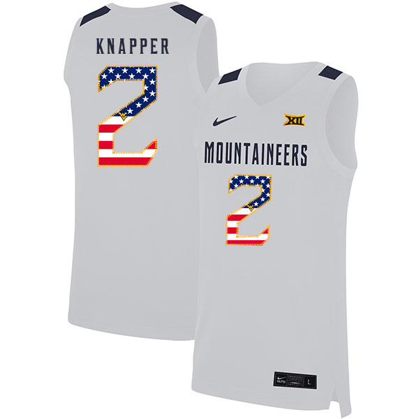 West Virginia Mountaineers 2 Brandon Knapper White USA Flag Nike Basketball College Jersey