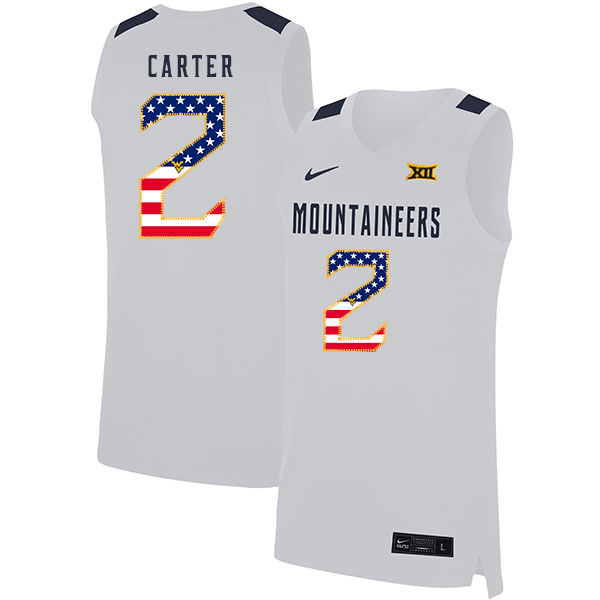 West Virginia Mountaineers 2 Evon Carter White USA Flag Nike Basketball College Jersey