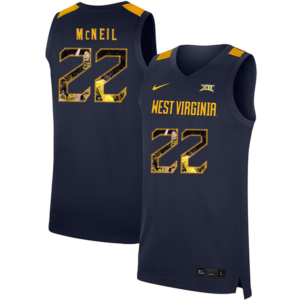 West Virginia Mountaineers 22 Sean McNeil Navy Fashion Nike Basketball College Jersey