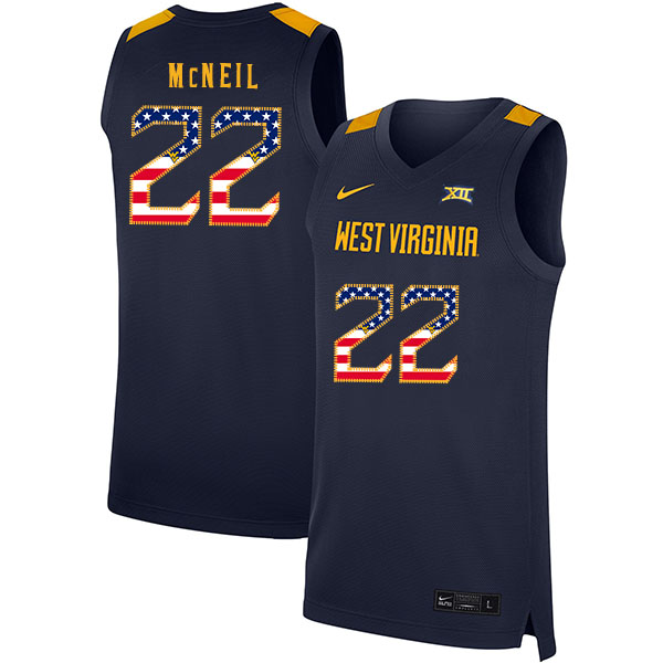West Virginia Mountaineers 22 Sean McNeil Navy USA Flag Nike Basketball College Jersey