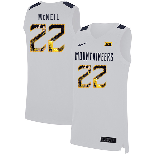West Virginia Mountaineers 22 Sean McNeil White Fashion Nike Basketball College Jersey