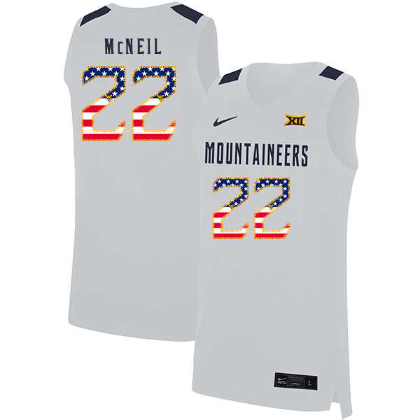 West Virginia Mountaineers 22 Sean McNeil White USA Flag Nike Basketball College Jersey